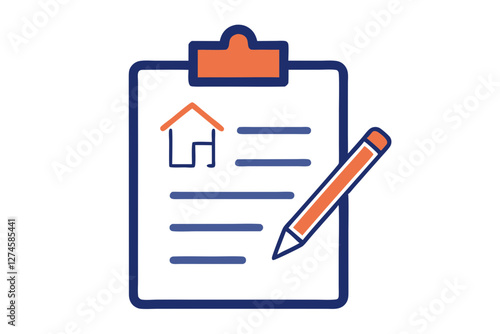 Real Estate Agreement Symbol. Clipboard, Contract, and Pen Vector