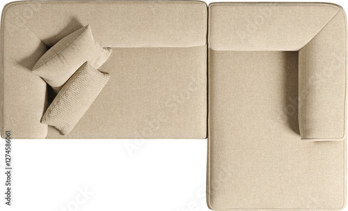Top view of modern sand upholstered sofa	