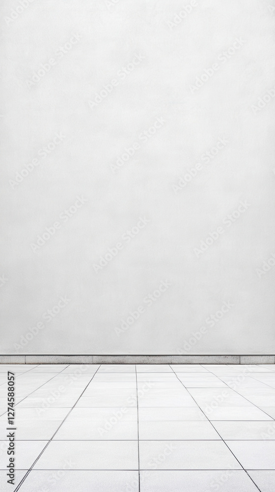 Fototapeta premium Minimalist light gray backdrop with tile floor for design and decoration