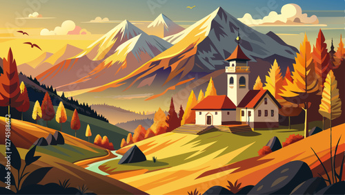 Iconic picture of Bavaria with Maria Gern church with Hochkalter peak on background. Fantastic autumn sunrise in Alps. Superb evening landscape of Germany countryside. Traveling concept