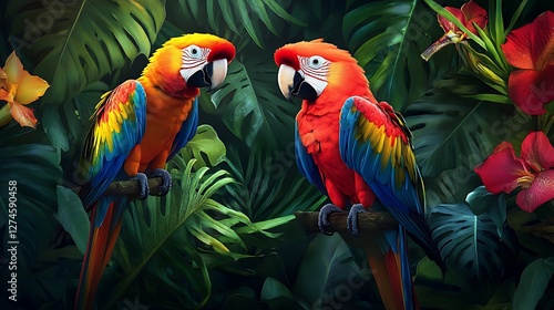 Two Colorful Parrots Sitting Together Happily pictures