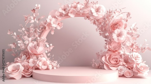 Pink floral arch and podium mockup.