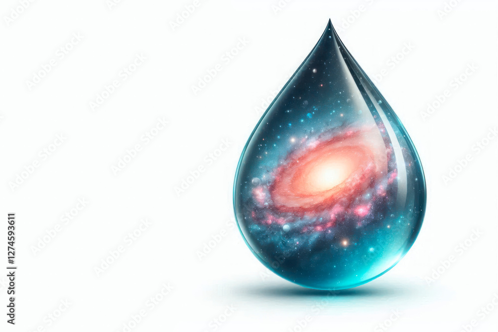 Fototapeta premium A drop of water with a galaxy inside. Space for text.