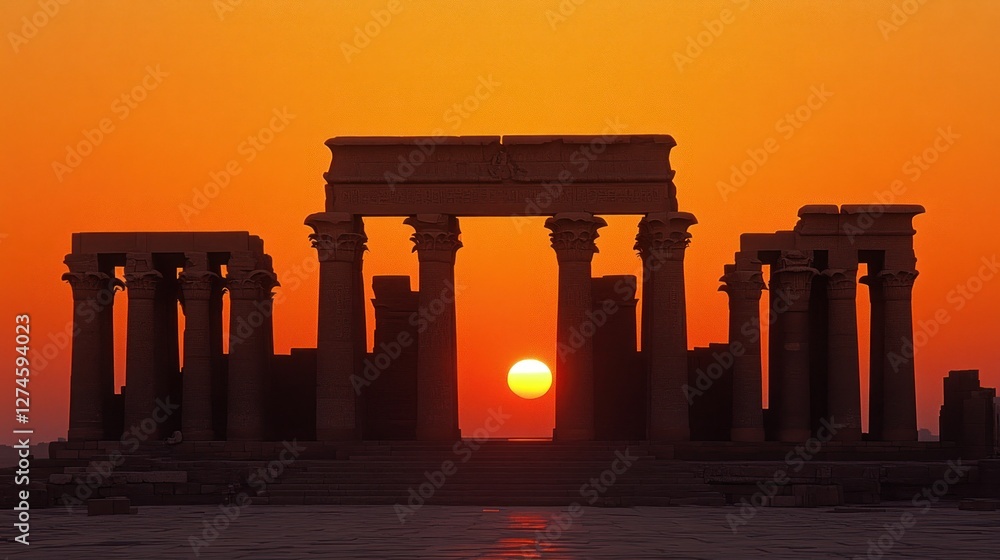 Fototapeta premium Ancient Egyptian Temple Silhouette at Sunset