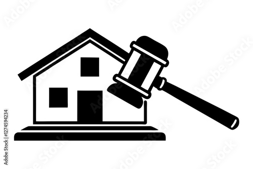Gavel and House Icon for Real Estate Auction Graphics