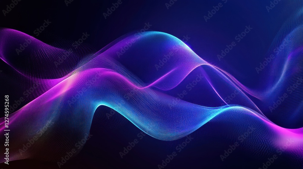 Abstract Waves of Digital Art: Neon Blue and Purple Flowing Design Abstract Waves of Digital Art: Neon Blue and Purple Flowing Design