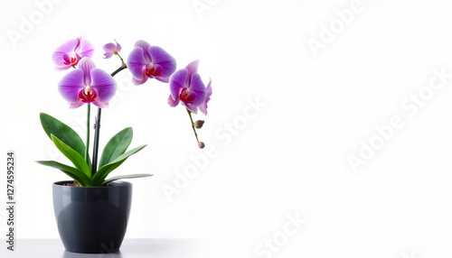 Wallpaper Mural Beautiful pink orchid plant in pot with copy space on white background Torontodigital.ca