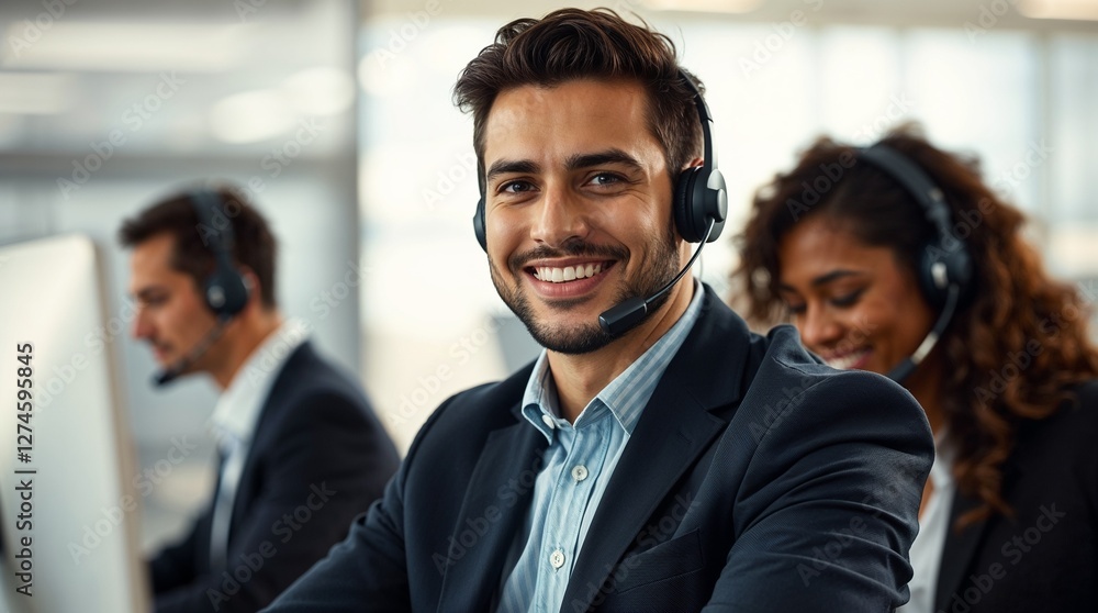 Friendly Call Center Agent with a Professional Headset. Generative AI Friendly Call Center Agent with a Professional Headset. Generative AI