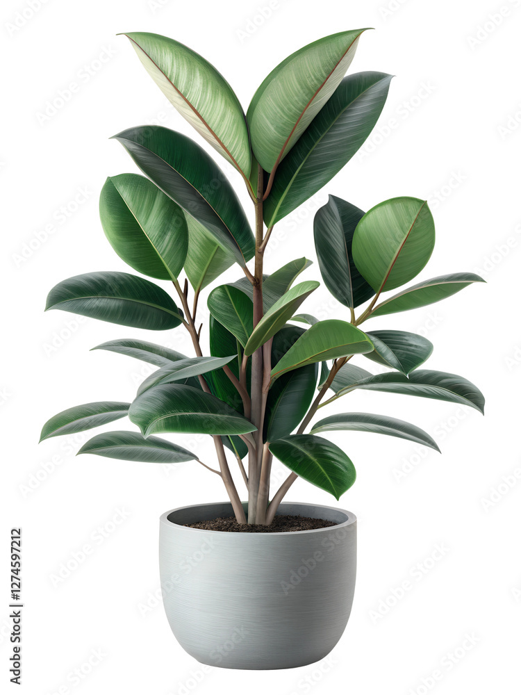 Rubber plant in modern gray pot indoors Rubber plant in modern gray pot indoors