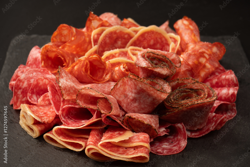 Different kinds of meat cuts on a board. Different kinds of meat cuts on a board.