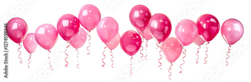 Pink balloon background copy space transparent PNG, isolated background cutout. Floating balloons festive, celebration, party, birthday, baby girl gender reveal graphic element