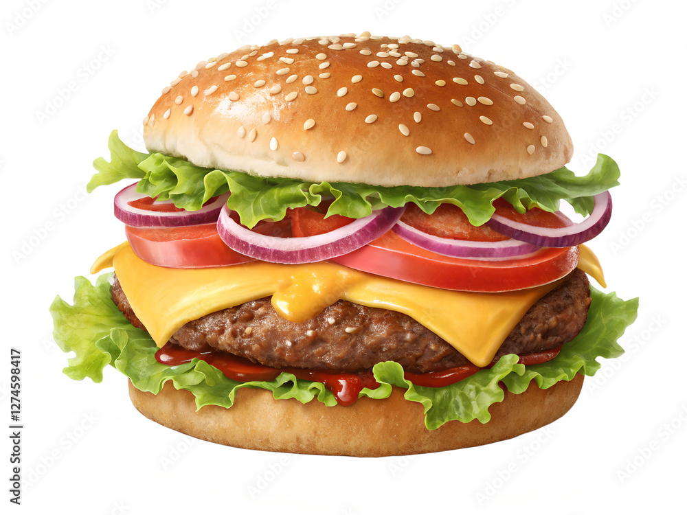 Tasty cheeseburger with fresh toppings Tasty cheeseburger with fresh toppings