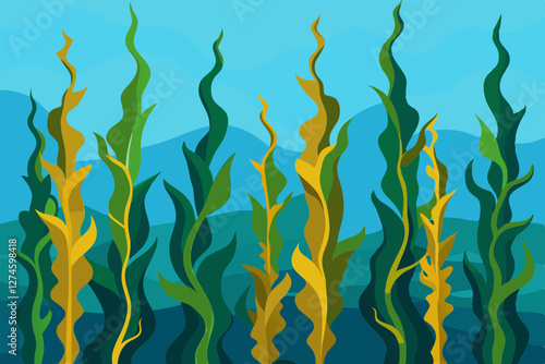 Tall Kelp Forest with Long Leaves. Intricate Vector Art