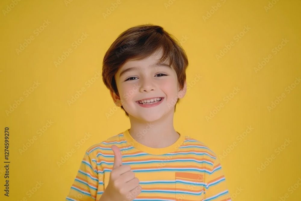 Joyful Boy Expressing Inspiration Against a Vibrant Yellow Backdrop Joyful Boy Expressing Inspiration Against a Vibrant Yellow Backdrop