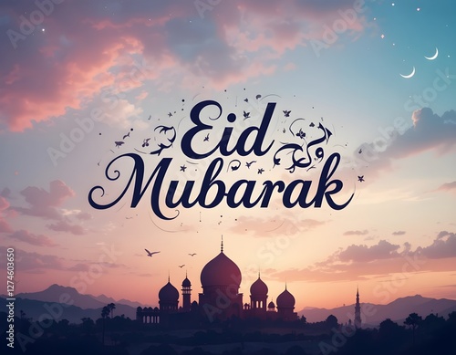 Eid Mubarak typography with flint background.