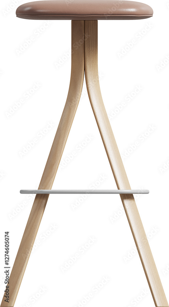 Side view of wooden and leather modern stool Side view of wooden and leather modern stool