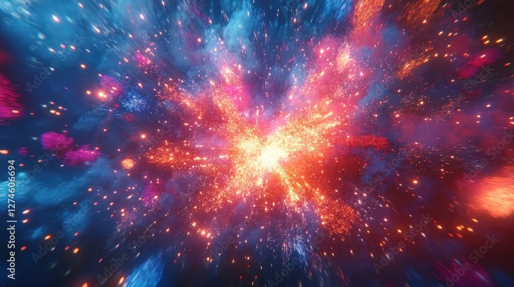 Fototapeta premium Colorful fireworks on a blue background.