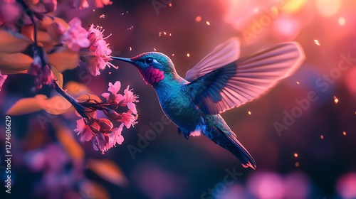 Vibrant hummingbird feeding on flowers wallpapers