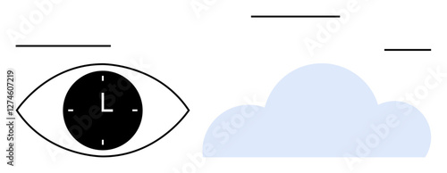 Eye with clock symbol paired with a soft cloud, combining ideas of time, focus, mindfulness, and imagination. Ideal for productivity, creativity, reflection, focus mindfulness planning abstract