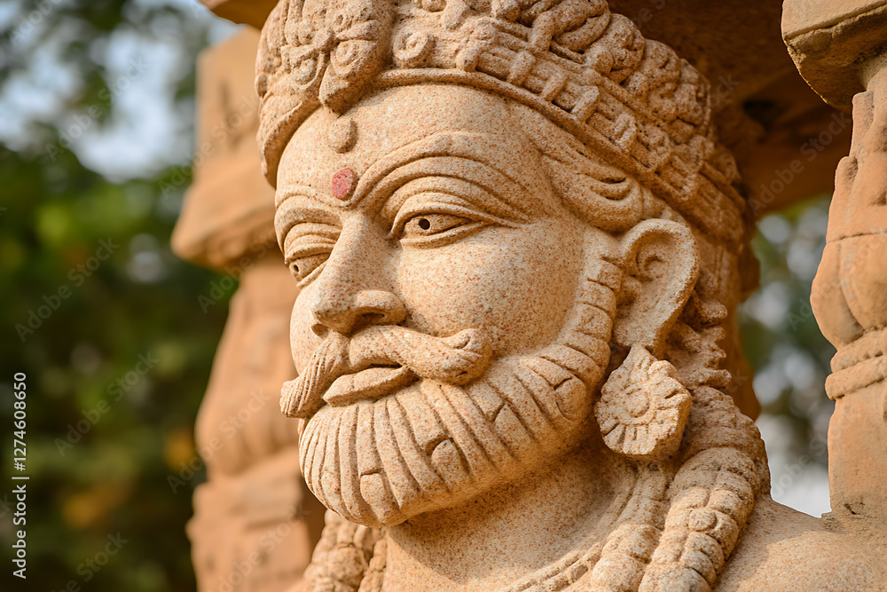 An intricately detailed statue of an Indian god, showcasing exquisite craftsmanship, cultural heritage, and deep spiritual significance. An intricately detailed statue of an Indian god, showcasing exquisite craftsmanship, cultural heritage, and deep spiritual significance.