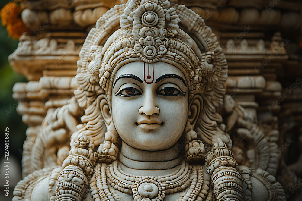 An intricately detailed statue of an Indian god, showcasing exquisite craftsmanship, cultural heritage, and deep spiritual significance. An intricately detailed statue of an Indian god, showcasing exquisite craftsmanship, cultural heritage, and deep spiritual significance.