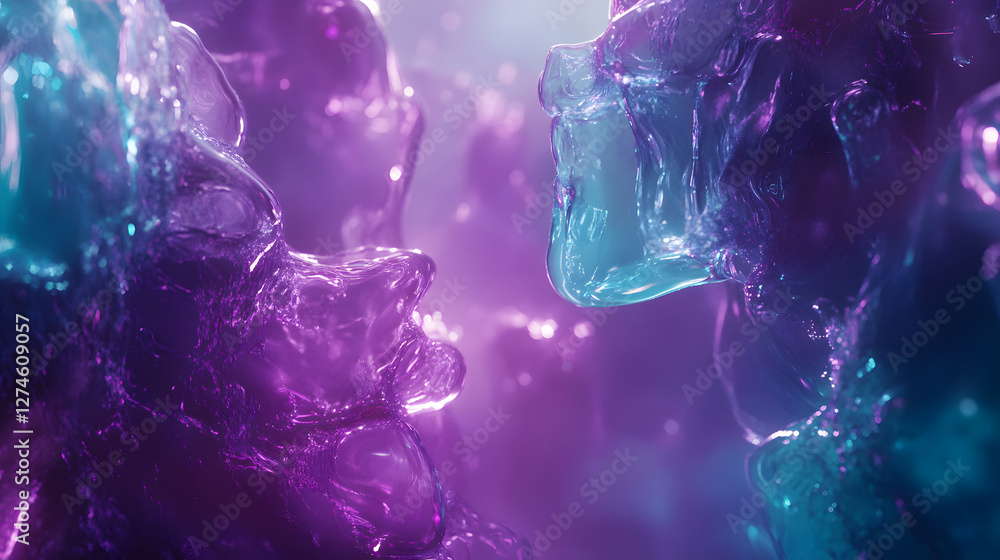 Abstract translucent glass formations in purple and turquoise light Abstract translucent glass formations in purple and turquoise light