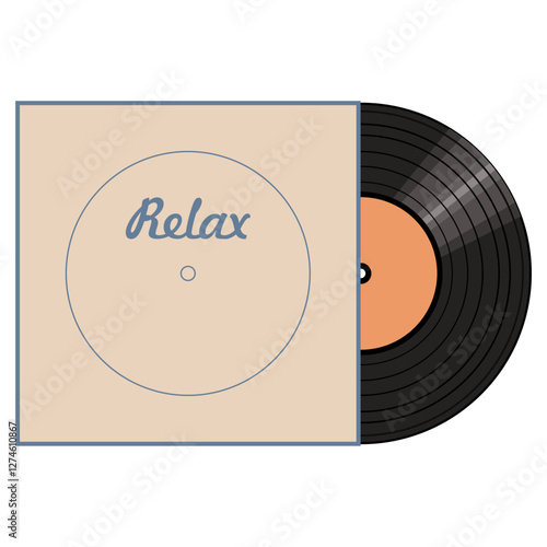 Vinyl disk in carton pack isolated on white retro style illustration vector art decor design 70s, 80s, 90s