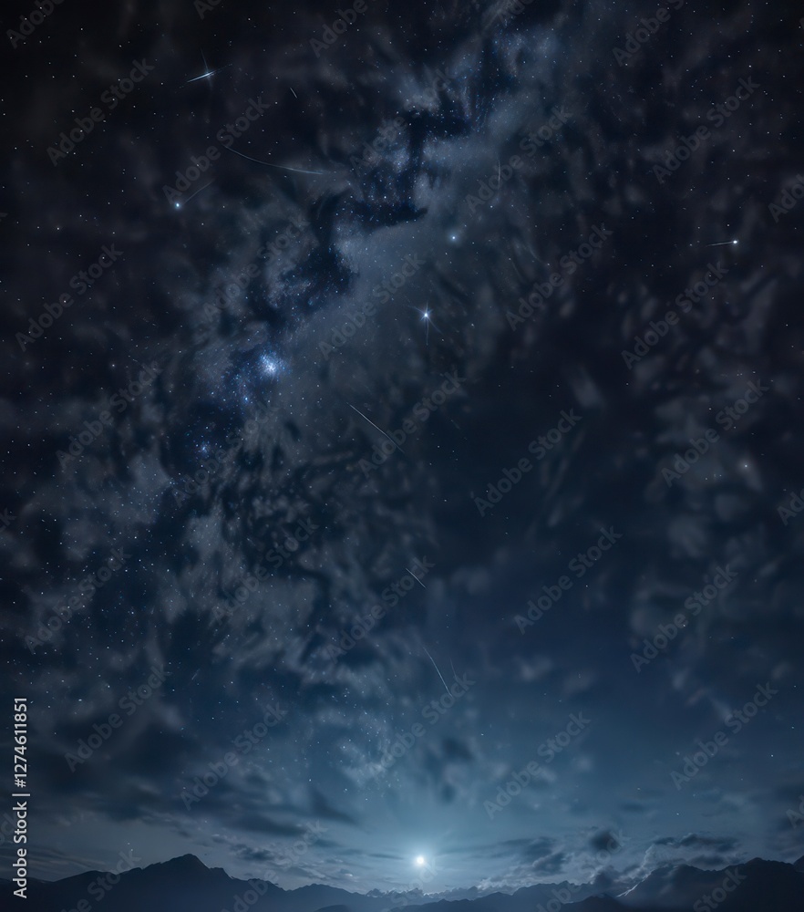 Obraz premium starry night sky with twinkling stars on dark blue background, celestial, space scene