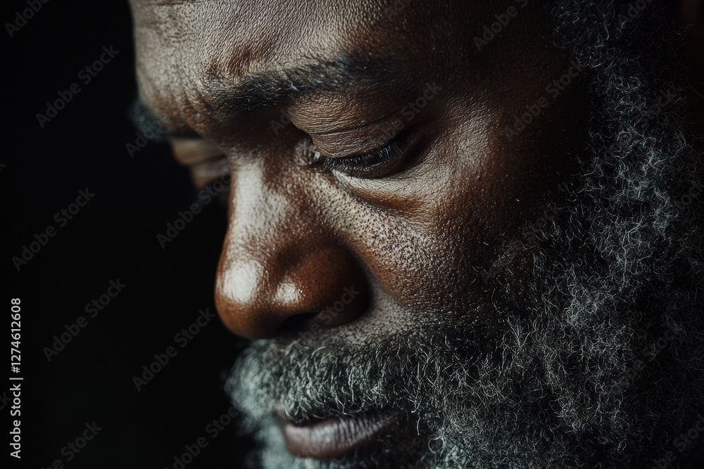 Obraz premium Emotional Portrait of a Mature African American Man with Tears Reflecting Sadness