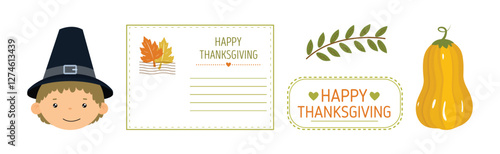 Happy Thanksgiving Holiday Object and Element Vector Set