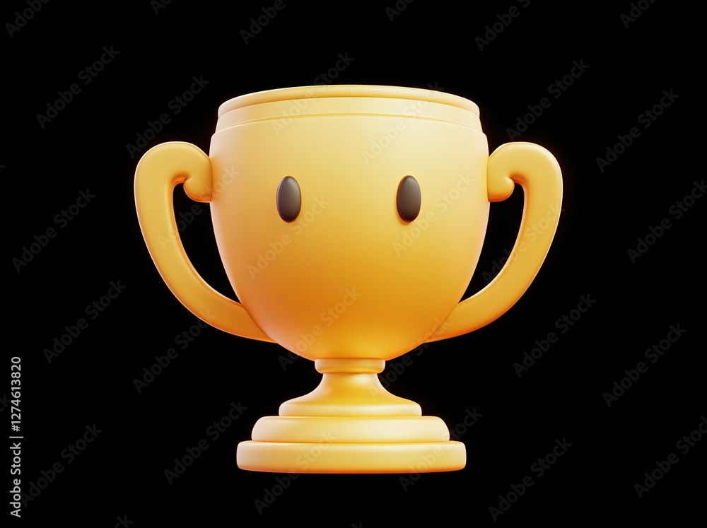 3D rendering of a cute trophy with 'eyes' and a golden body The trophy is isolated on a solid black background The award is smiling 3D rendering of a cute trophy with 'eyes' and a golden body The trophy is isolated on a solid black background The award is smiling