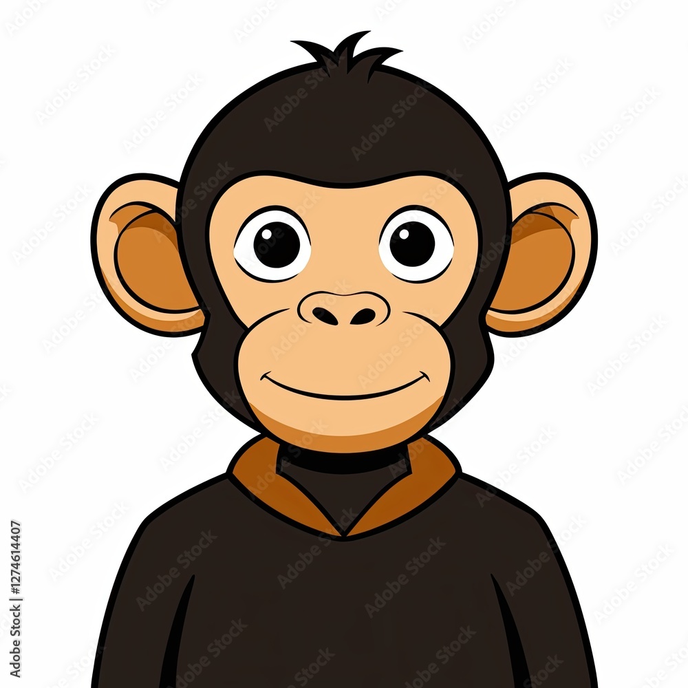 Chimpanzee icon smiling with friendly expression on white background Chimpanzee icon smiling with friendly expression on white background