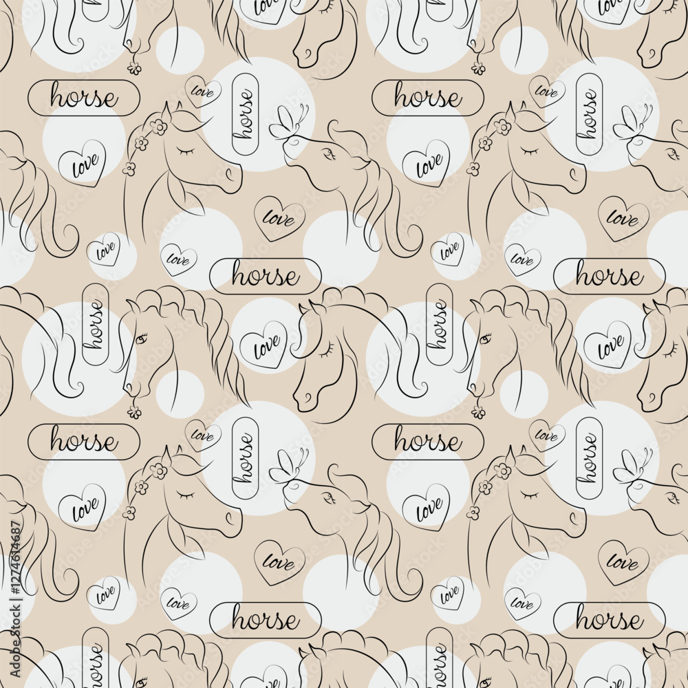 Seamless pattern with horses. Repeating pattern with different horses. Endless pattern. Cute horse faces Seamless pattern with horses. Repeating pattern with different horses. Endless pattern. Cute horse faces