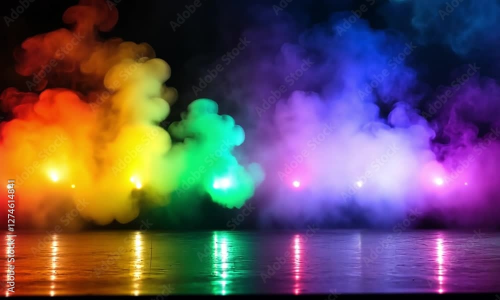 Vibrant Rainbow Smoke and Lights Reflection Vibrant Rainbow Smoke and Lights Reflection