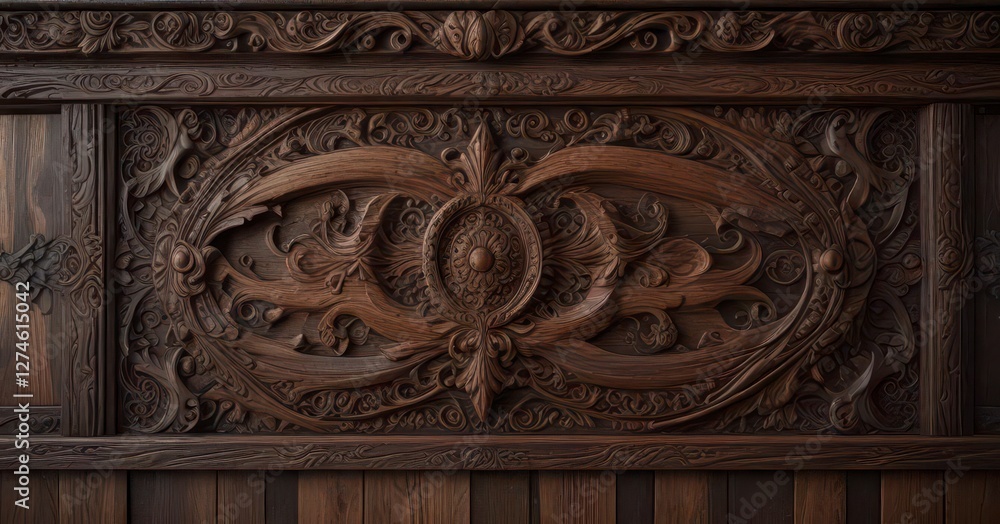Wooden planks with intricate carvings on a dark wood background , dark wood, texture Wooden planks with intricate carvings on a dark wood background , dark wood, texture