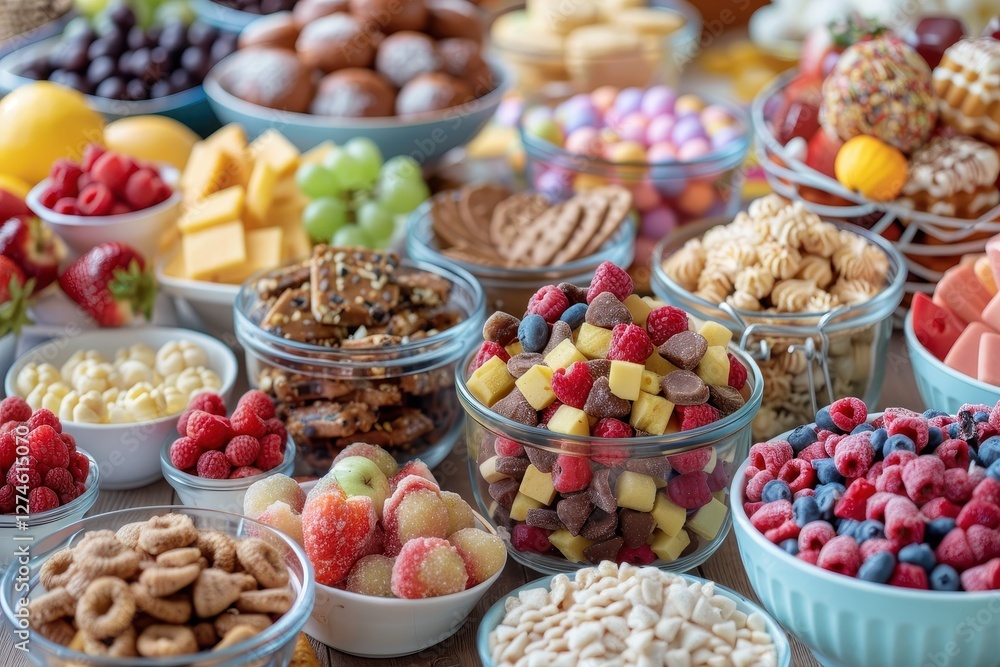 Delicious layered desserts with fresh fruits and nuts displayed on a rustic table during a sunny afternoon Delicious layered desserts with fresh fruits and nuts displayed on a rustic table during a sunny afternoon