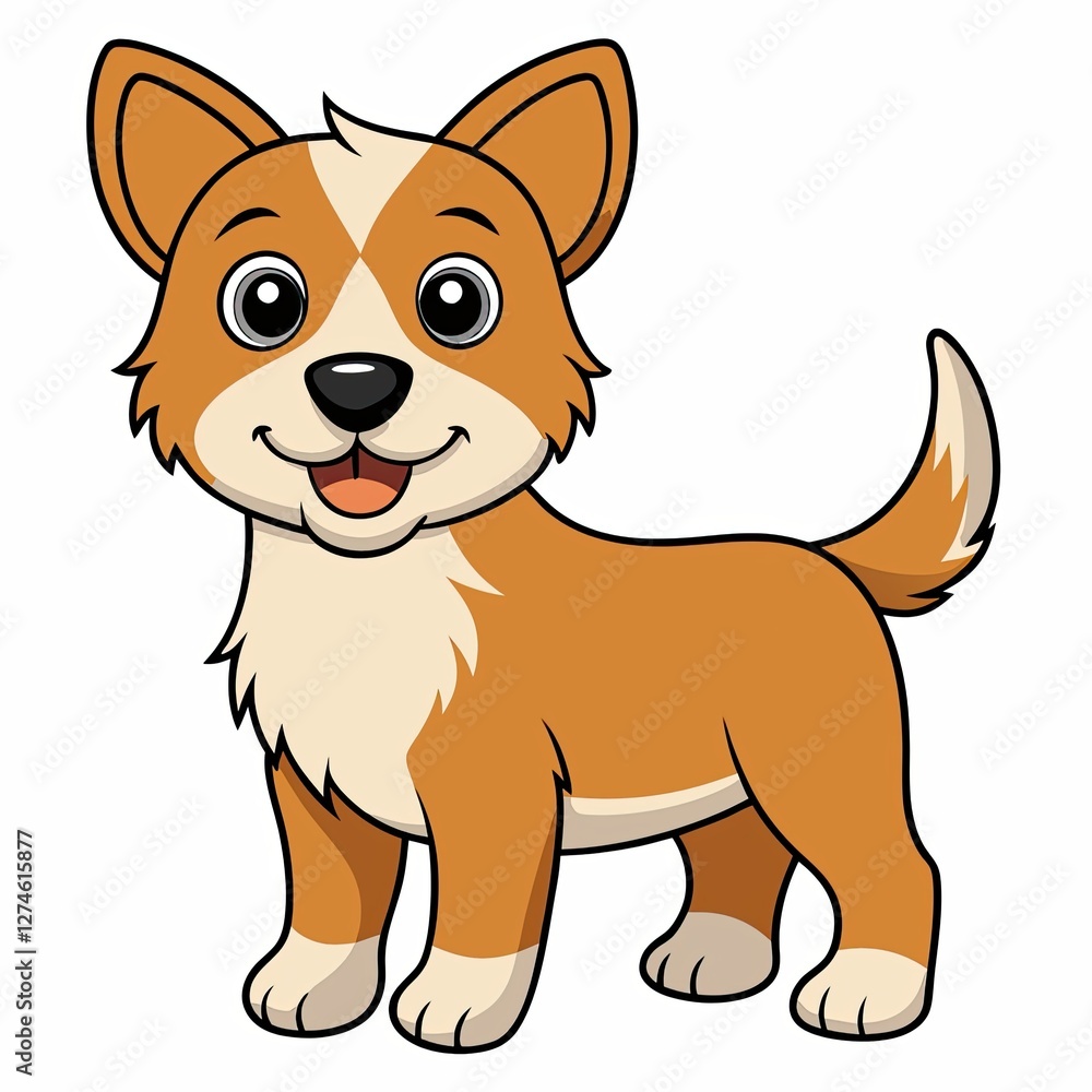 Cartoon dog smiling and standing on a white background Cartoon dog smiling and standing on a white background