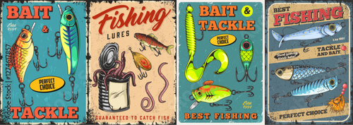 Vintage fishing lures and tackle advertisement art