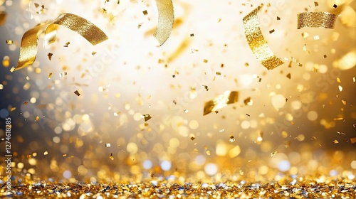 Gold glittering confetti and sparkling dust for celebration