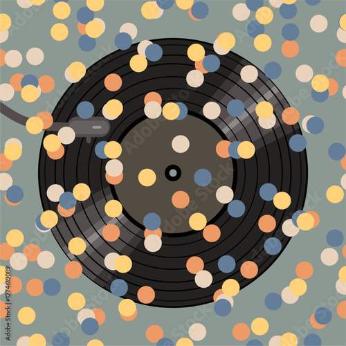 Vinyl disk retro style illustration vector art decor design 70s, 80s, 90s music pattern