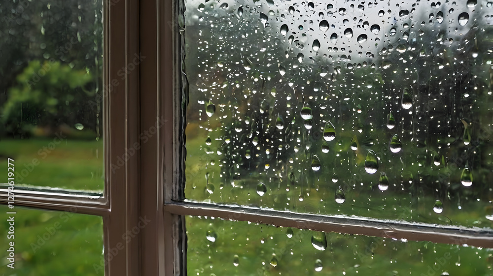 Fototapeta premium raindrops on window, ai generated