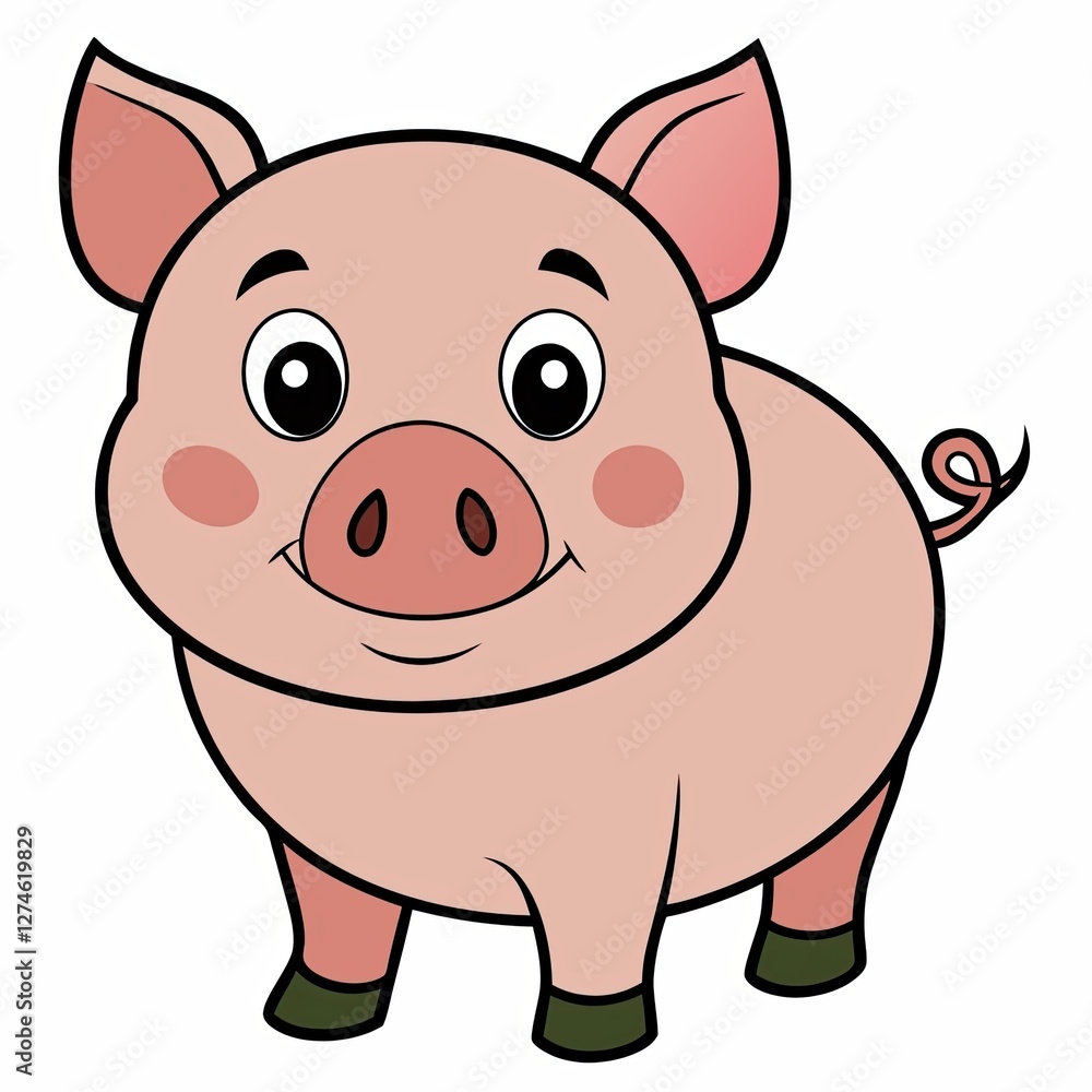 Smiling pig icon with cute expression on white background Smiling pig icon with cute expression on white background