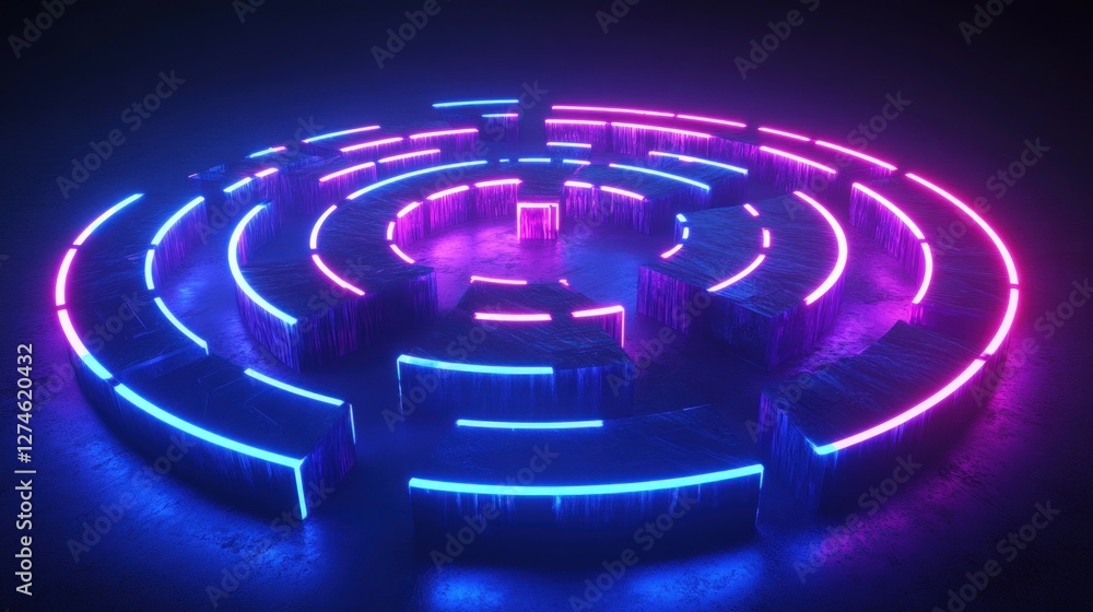 Neon Circular Platform, Futuristic, Dark Studio, Abstract Background, Event Design Neon Circular Platform, Futuristic, Dark Studio, Abstract Background, Event Design