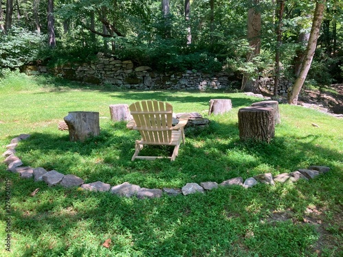 fire pit with chairs in the garden