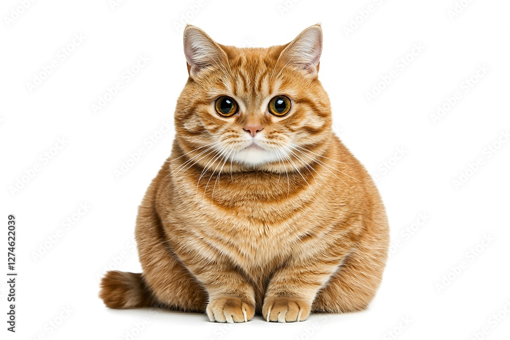 A front view of a British shorthair cat, 7 months old, sitting majestically isolated on white. A front view of a British shorthair cat, 7 months old, sitting majestically isolated on white.