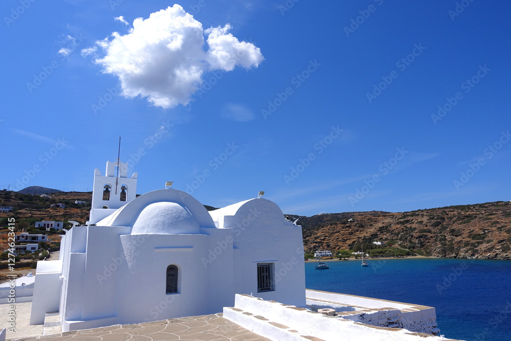 Beautiful church of Chrysopigi built in a small seaside peninsula, Sifnos island, Cyclades, Greece