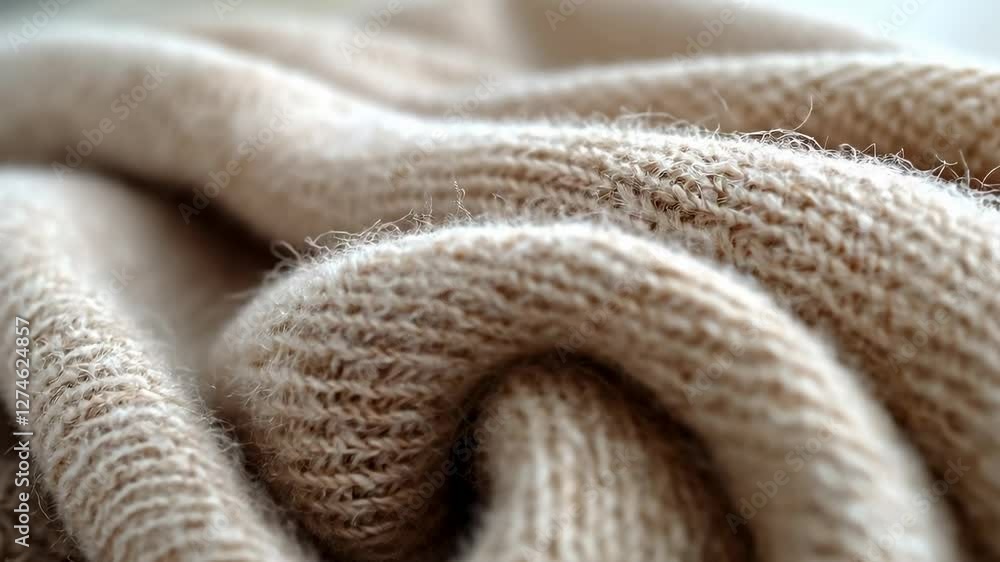 Beige Knitted Fabric Texture: Close-up of Soft, Cozy Wool or Cashmere Material Beige Knitted Fabric Texture: Close-up of Soft, Cozy Wool or Cashmere Material