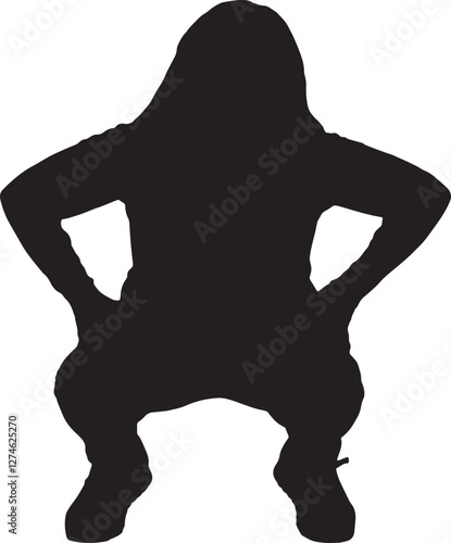 vector; silhouette; front view of a woman squatting
