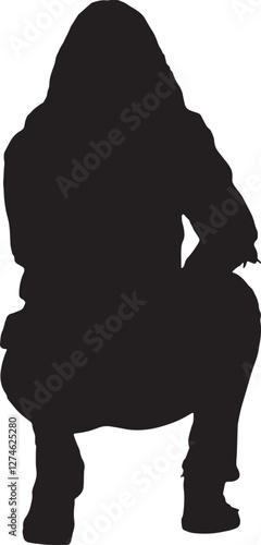 vector; silhouette; back view of a girl squatting