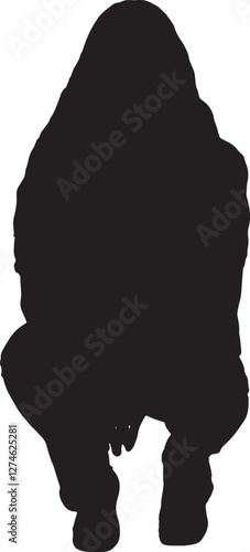 vector; silhouette; front view of a girl squatting
